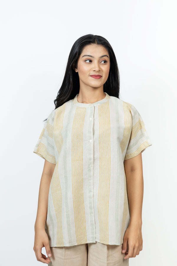 Cotton Hand Block Printed Top - Offwhite