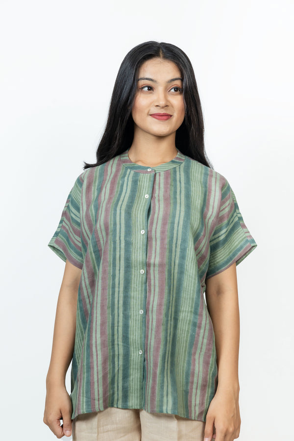 Cotton Hand Block Printed Top - Green