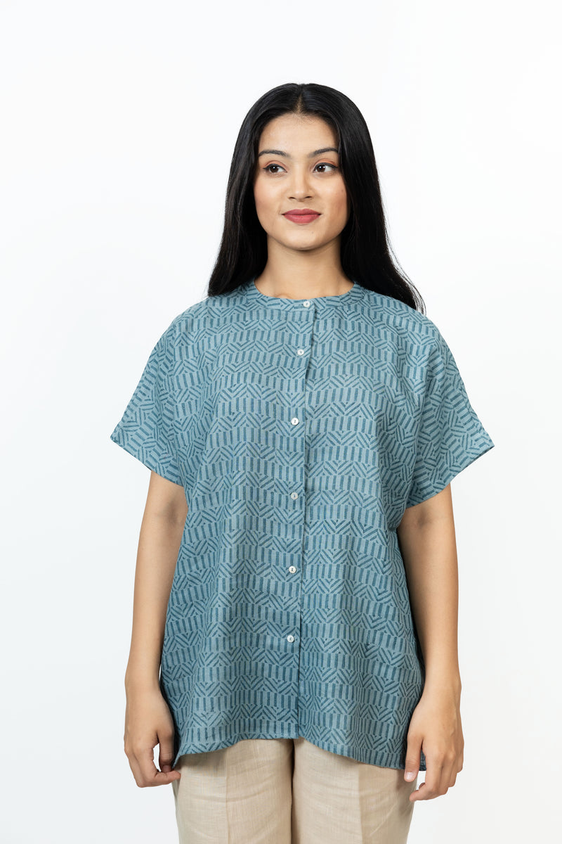 Cotton Hand Block Printed Top - Grey