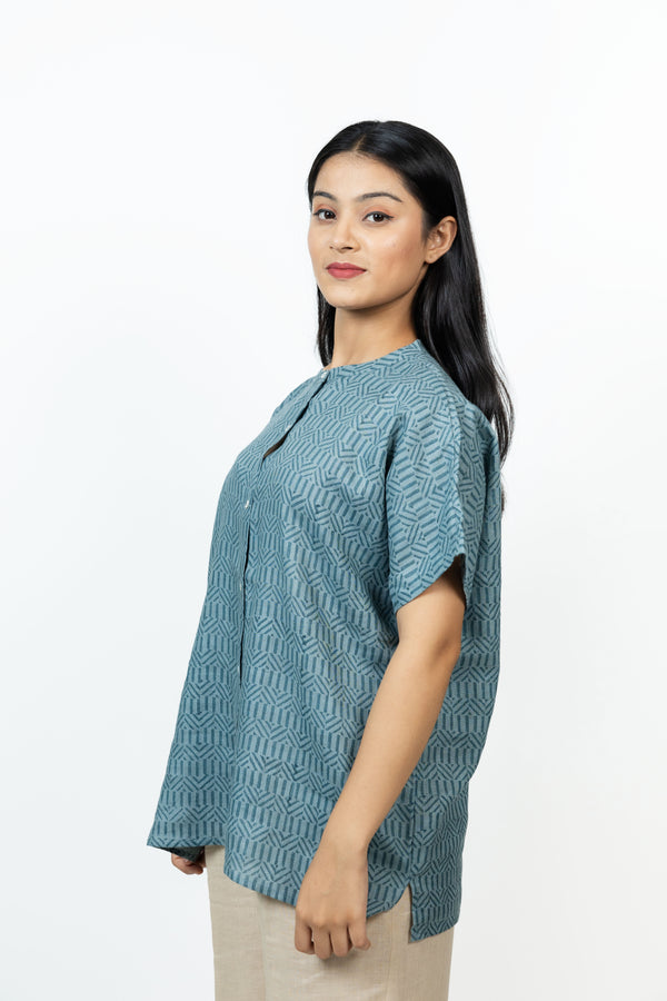 Cotton Hand Block Printed Top - Grey