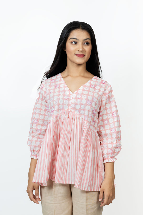 Cotton Hand Block Printed Top - Pink