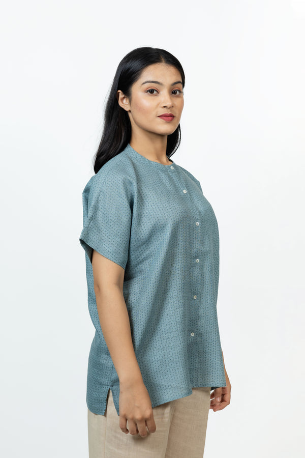 Cotton Hand Block Printed Top - Grey