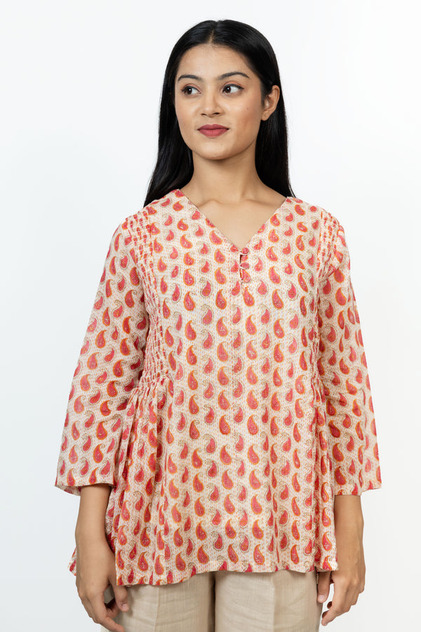 Cotton Hand Block Printed Top - Pink