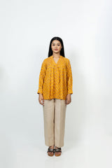 Cotton Hand Block Printed Top- Yellow