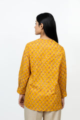 Cotton Hand Block Printed Top- Yellow