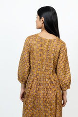 Cotton Hand Block Printed Dress - Yellow