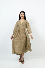 Cotton Hand Block Printed Dress - Beige