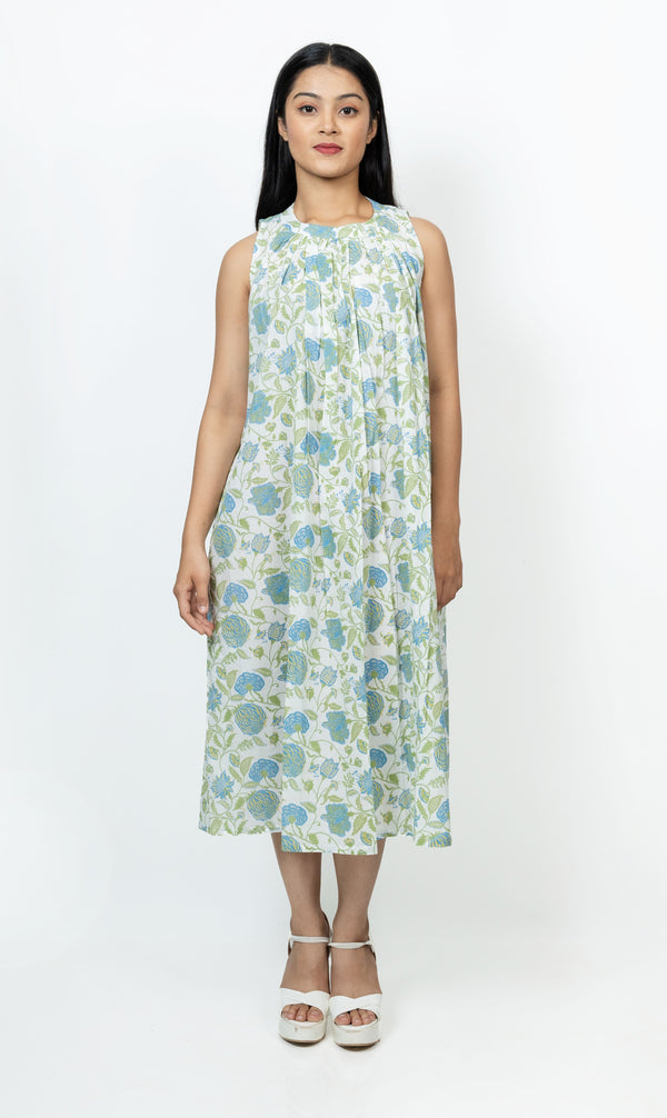 Cotton Hand Block Printed Dress - Offwhite