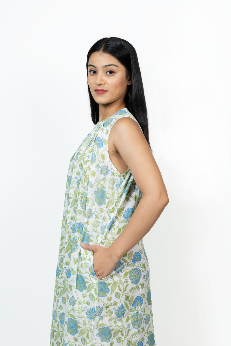 Cotton Hand Block Printed Dress - Offwhite