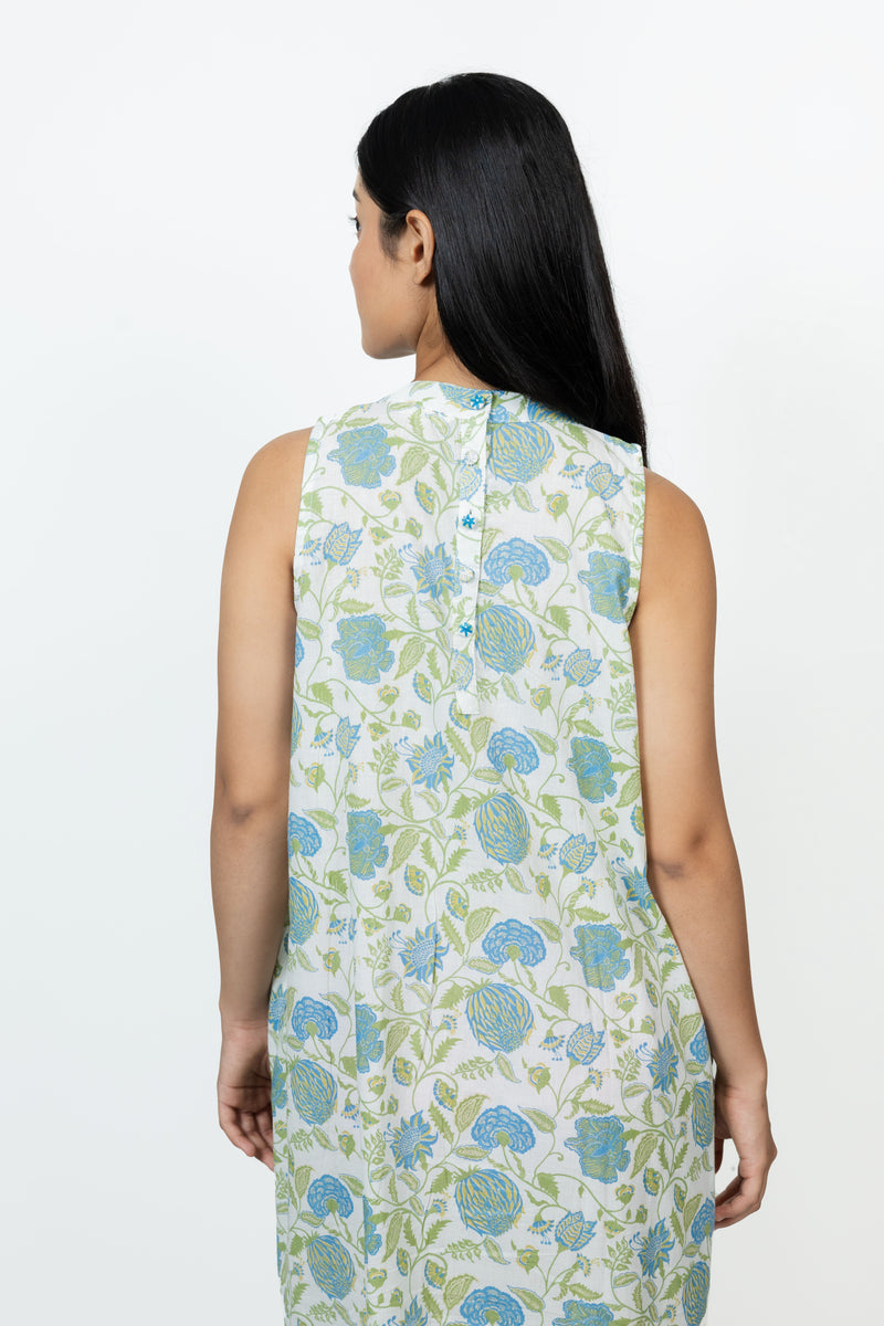 Cotton Hand Block Printed Dress - Offwhite