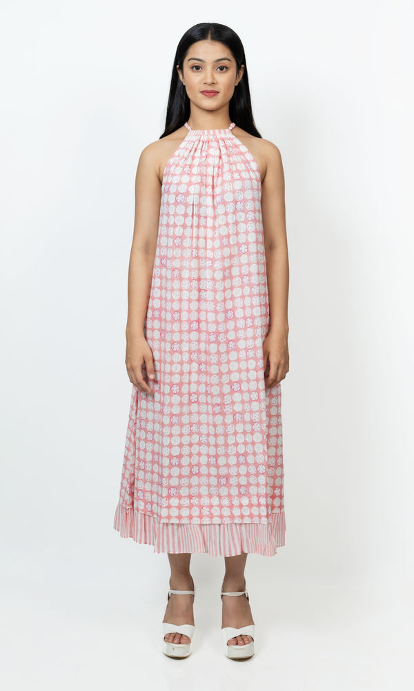 Cotton Hand Block Printed Dress - Pink