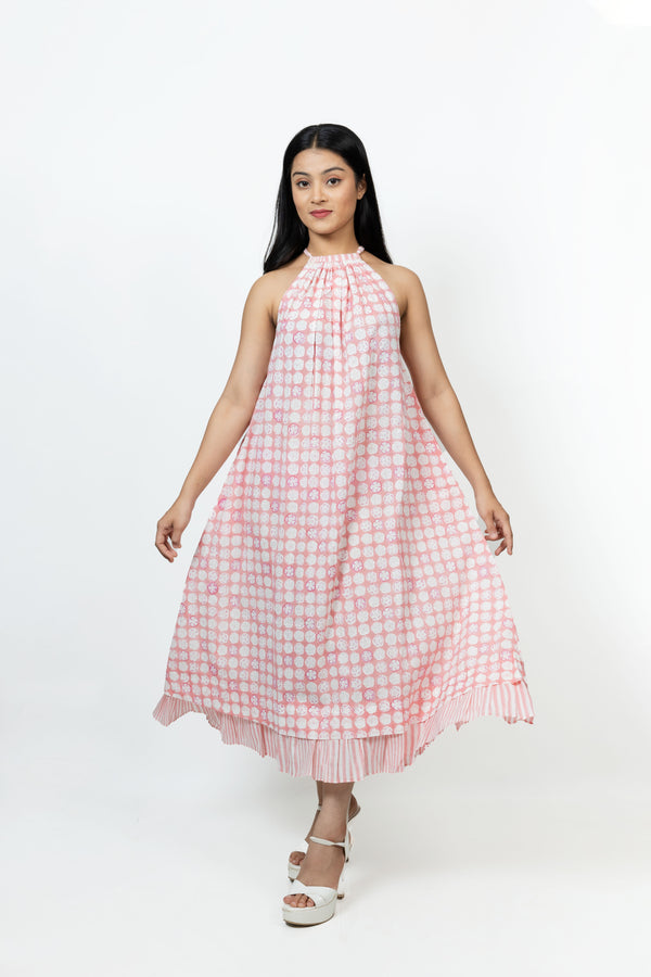 Cotton Hand Block Printed Dress - Pink