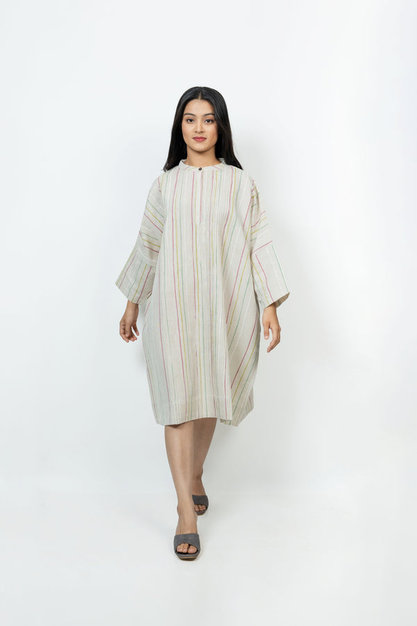 Cotton Hand Block Printed Kaftan - Offwhite