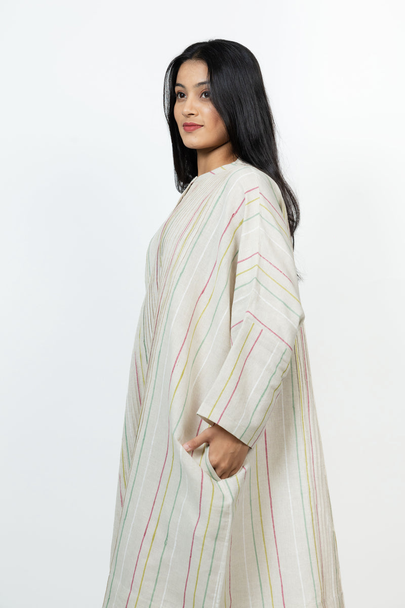 Cotton Hand Block Printed Kaftan - Offwhite