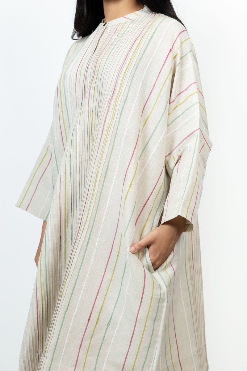 Cotton Hand Block Printed Kaftan - Offwhite