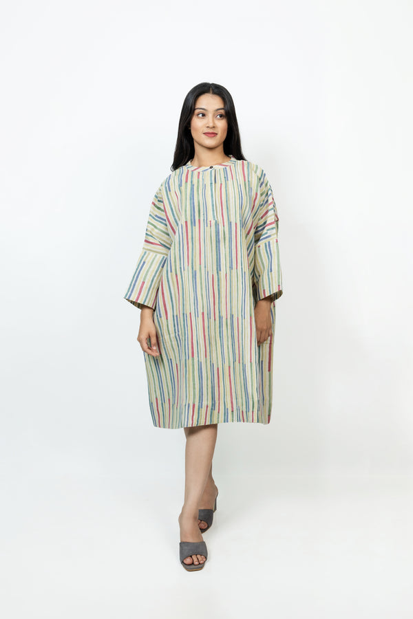 Cotton Hand Block Printed Kaftan - Offwhite