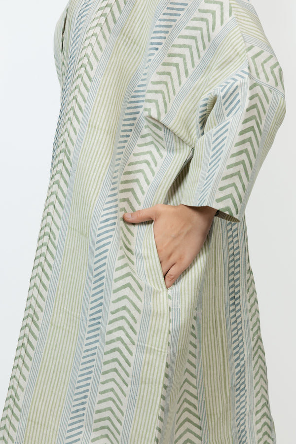 Cotton Hand Block Printed Kaftan - Offwhite