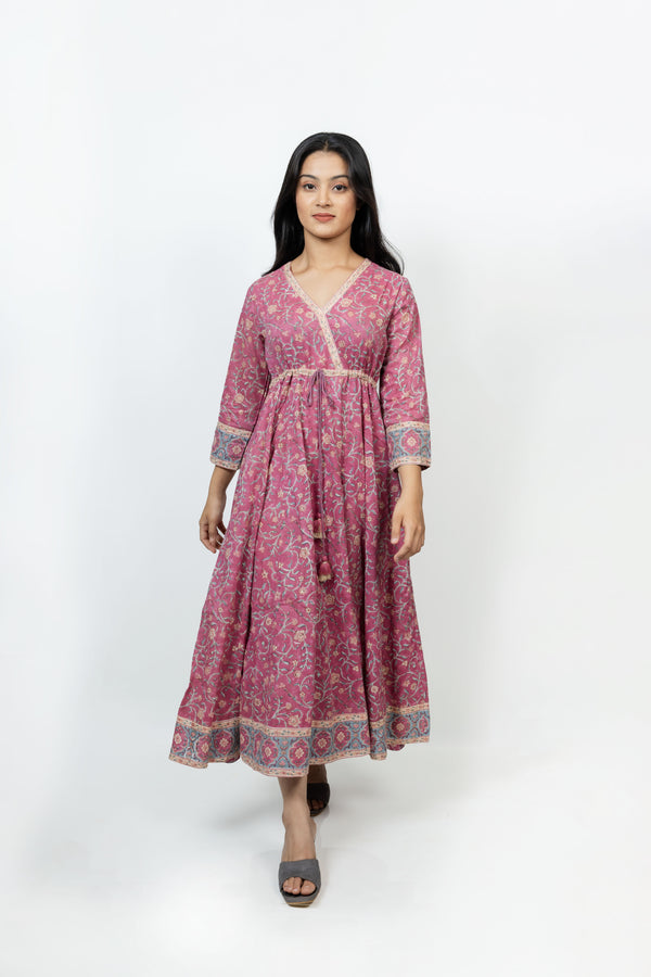 Cotton Hand Block Printed Dress - Pink