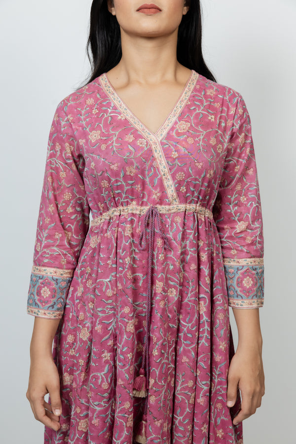 Cotton Hand Block Printed Dress - Pink