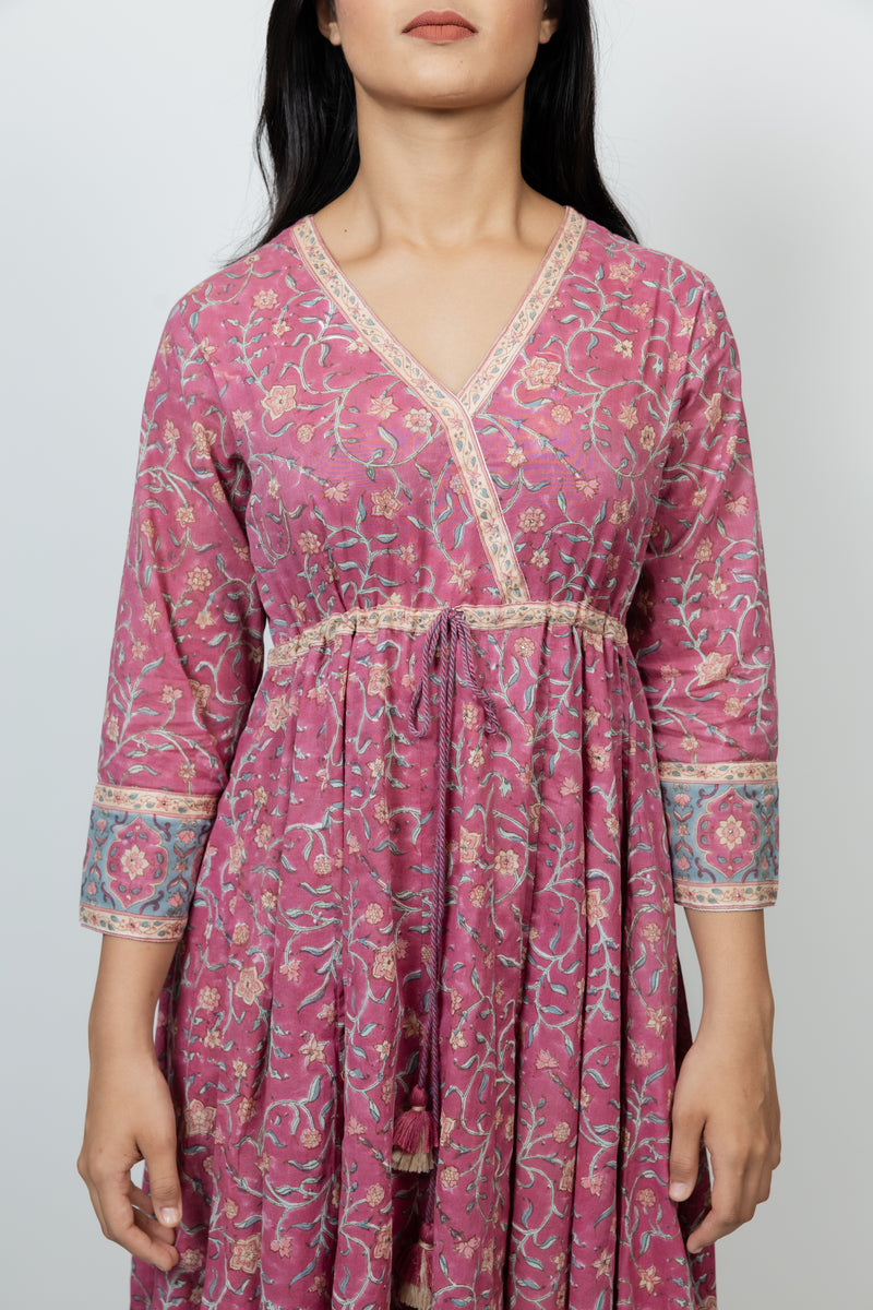 Cotton Hand Block Printed Dress - Pink