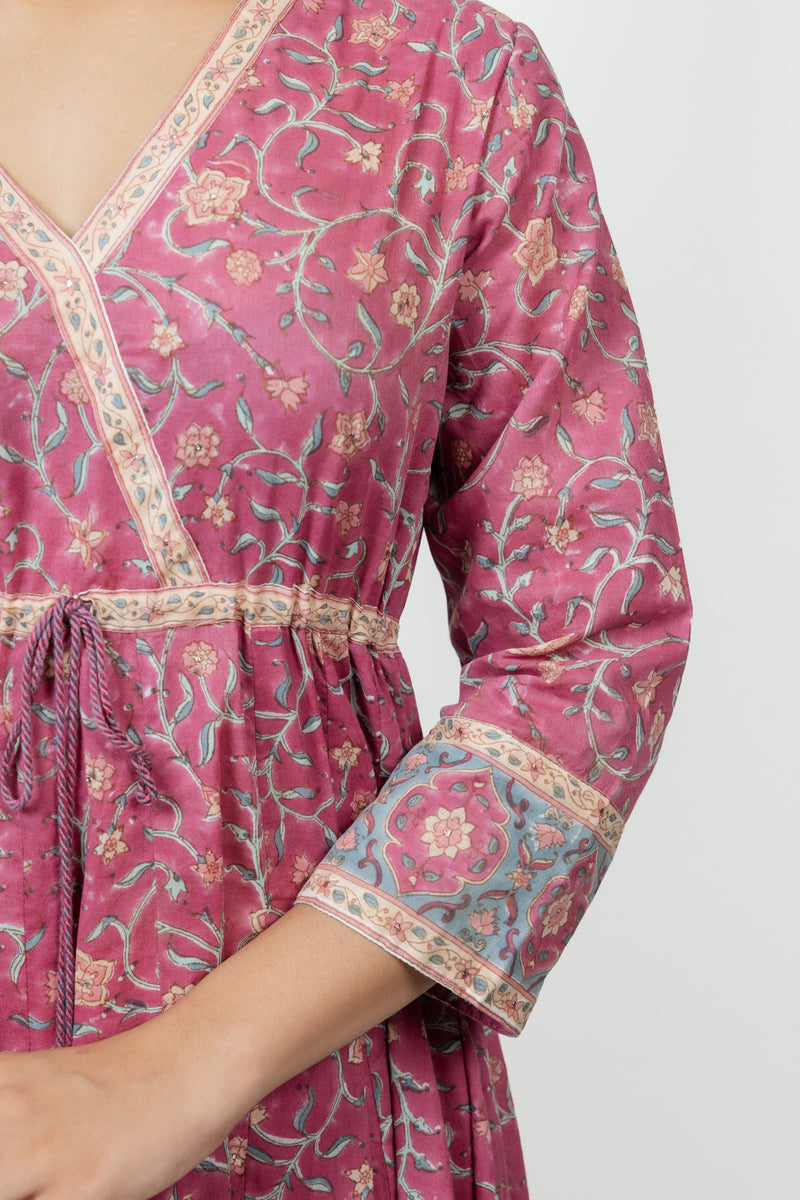 Cotton Hand Block Printed Dress - Pink