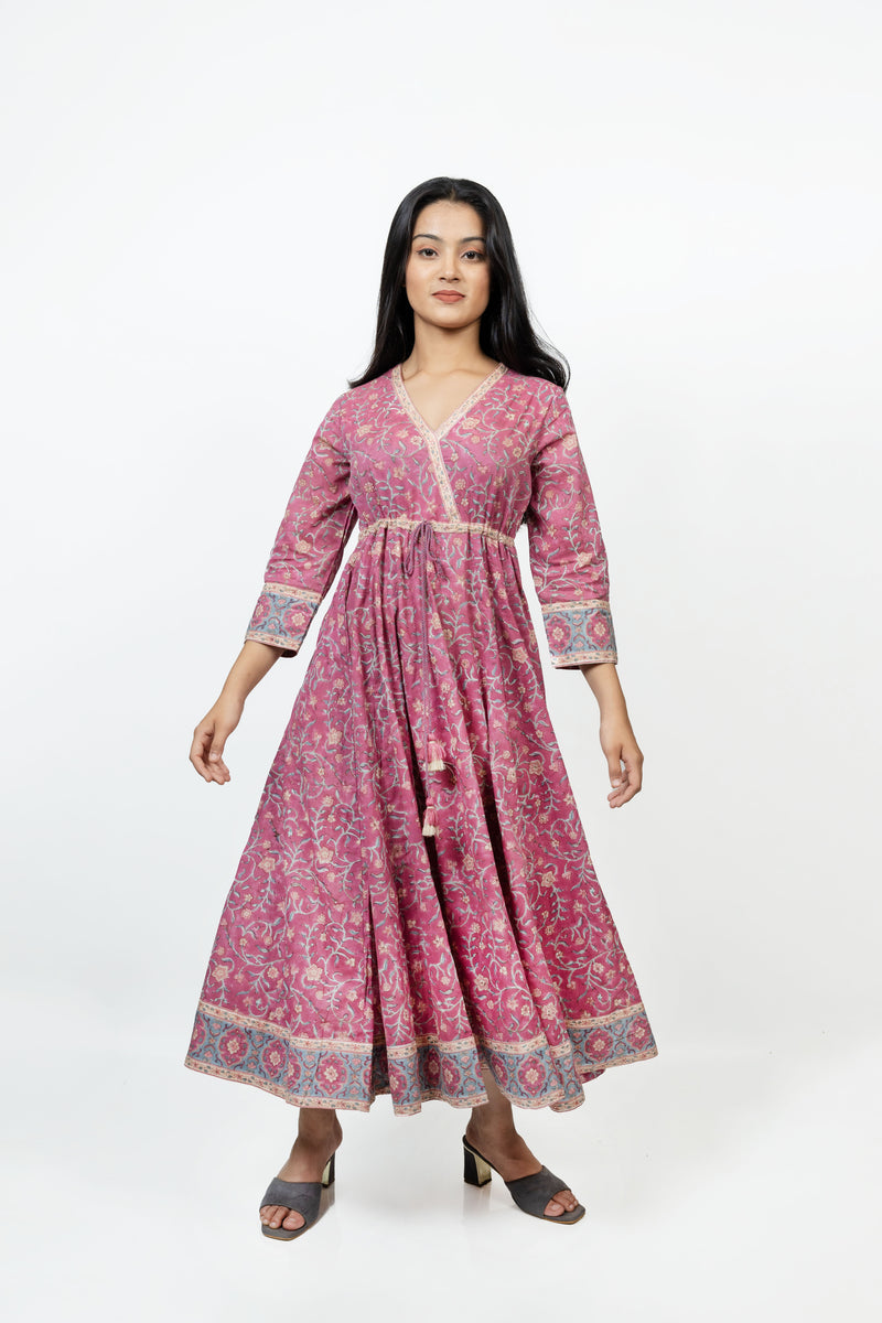 Cotton Hand Block Printed Dress - Pink