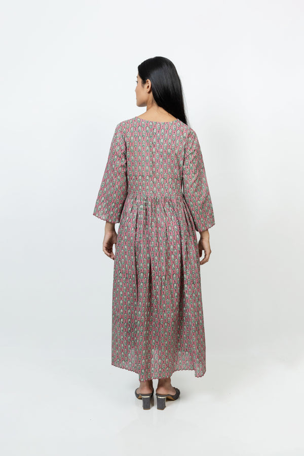 Cotton Hand Block Printed Dress - Pink