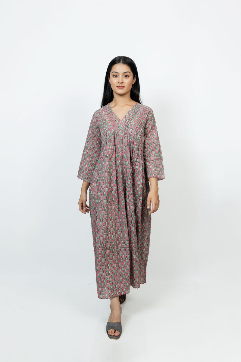 Cotton Hand Block Printed Dress - Pink