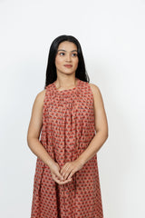 Cotton Hand Block Printed Dress - Pink