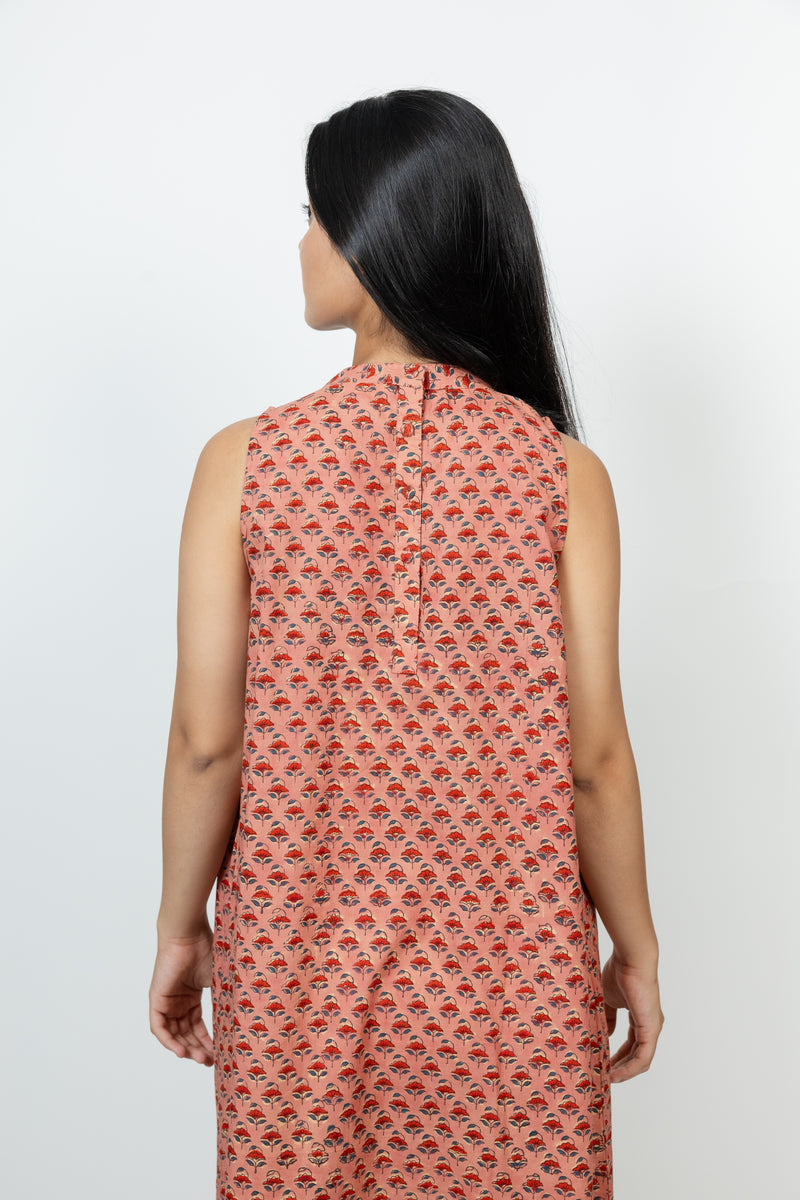 Cotton Hand Block Printed Dress - Pink