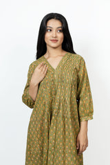 Cotton Hand Block Printed Dress - Green