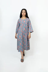 Cotton Hand Block Printed Dress - Blue