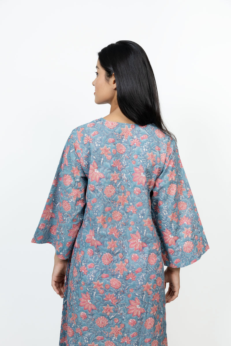 Cotton Hand Block Printed Dress - Blue