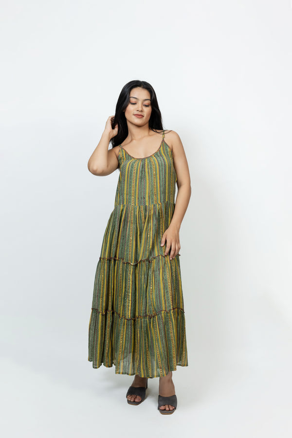 Cotton Hand Block Printed Dress - Green