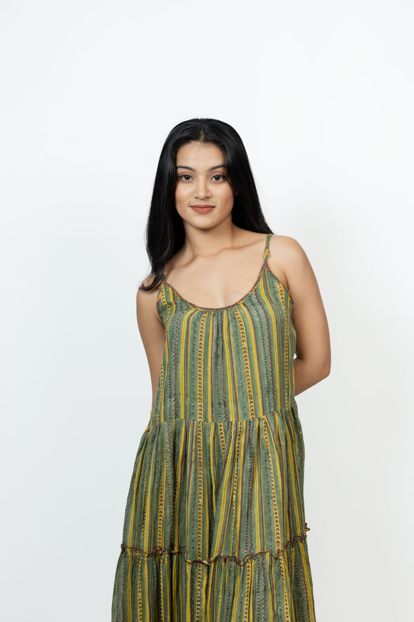 Cotton Hand Block Printed Dress - Green