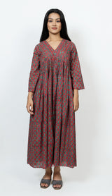 Cotton Hand Block Printed Dress - Red