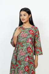 Cotton Hand Block Printed Dress - Green