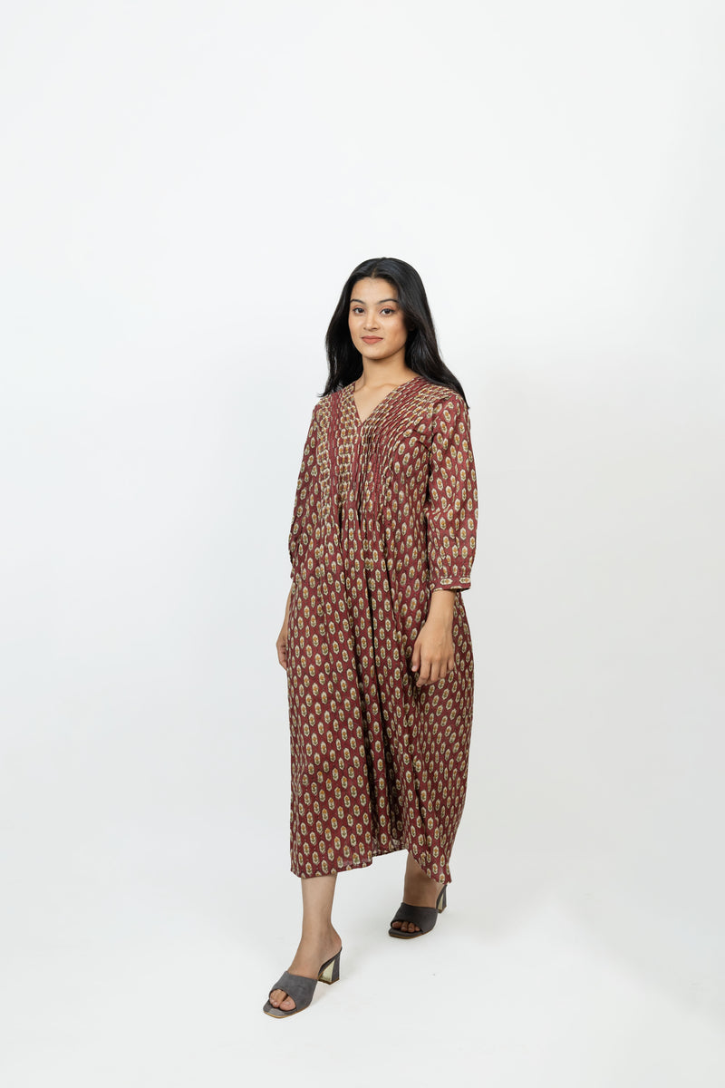 Cotton Hand Block Printed Dress - Red