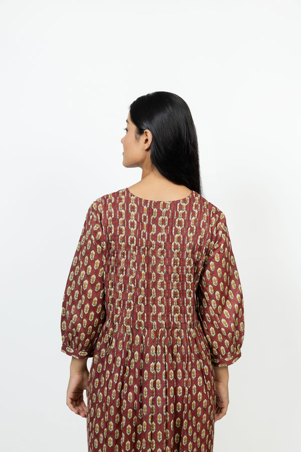 Cotton Hand Block Printed Dress - Red