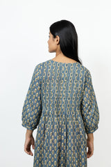 Cotton Hand Block Printed Dress - Blue