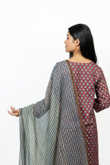 Cotton Kota Doria Hand Block Printed Dupatta - Maroon