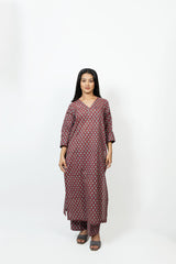 Cotton Hand Block Printed Kurta - Maroon