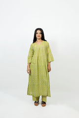 Cotton Hand Block Printed Kurta - Light Green