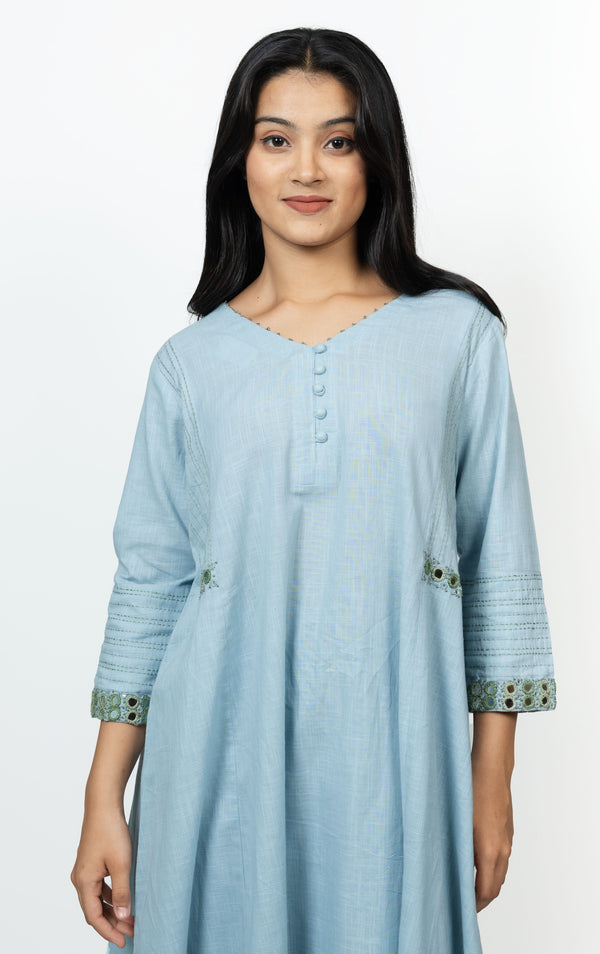 Cotton Hand Embroidery Kurta - Blue