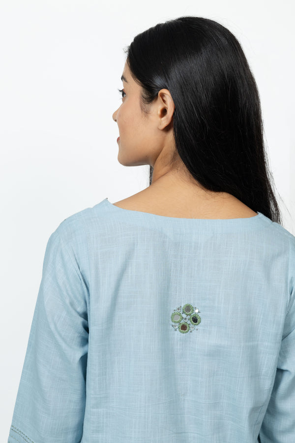 Cotton Hand Embroidery Kurta - Blue