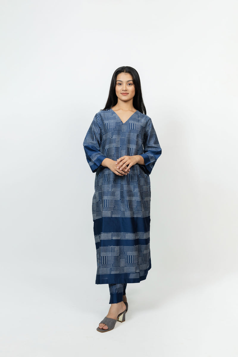 Chanderi Hand Block Printed Pant - Blue