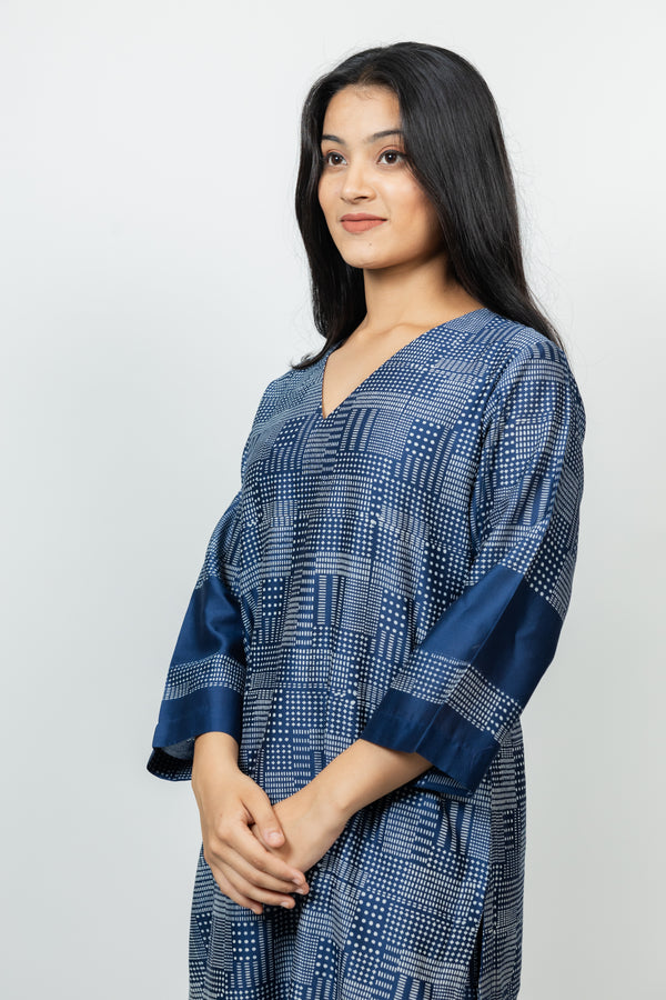 Chanderi Hand Block Printed Kurta - Blue