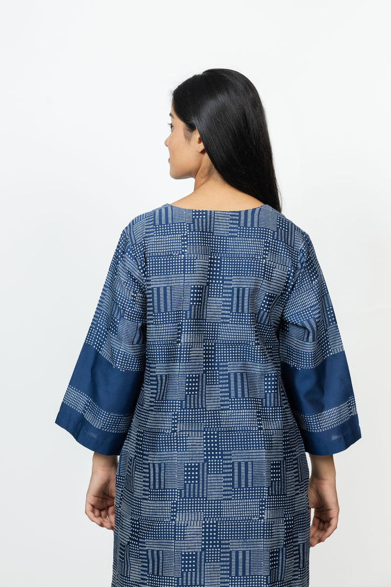 Chanderi Hand Block Printed Kurta - Blue