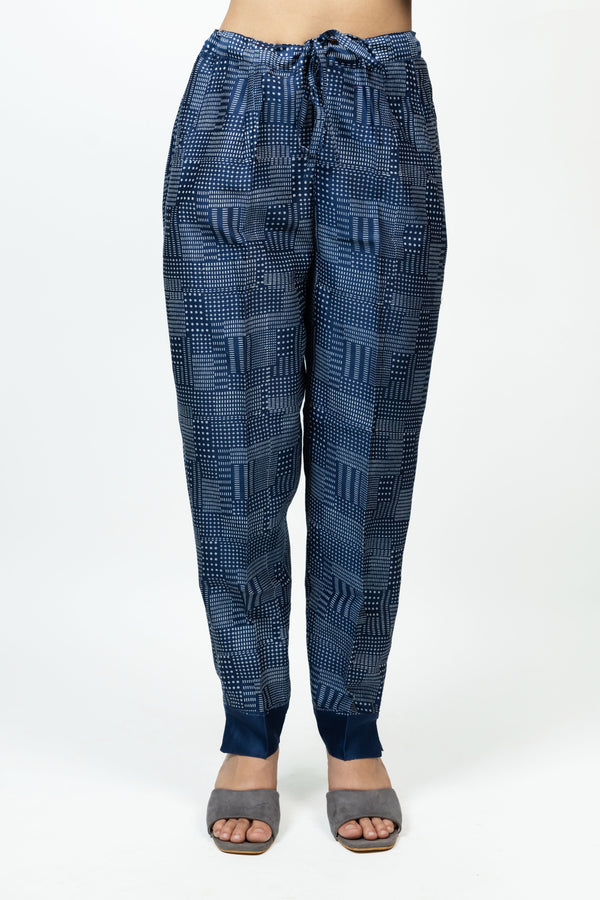 Chanderi Hand Block Printed Pant - Blue