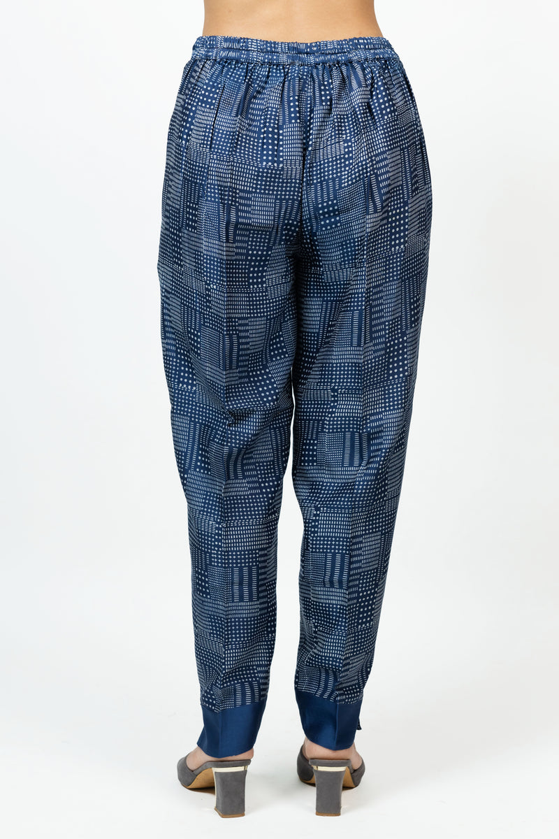 Chanderi Hand Block Printed Pant - Blue